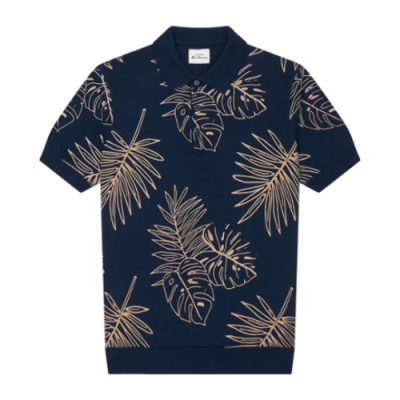 Shirts Ben Sherman Ben Sherman Floral Knitted SS Polo T-Shirt 0063337-035 Blue