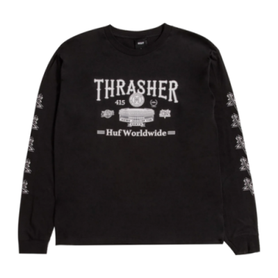 Shirts Men HUF x Thrasher Monteray LS Lifestyle T-Shirt TS01918-BLCK Black