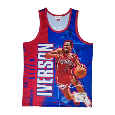 T-Shirts Collections Mitchell & Ness NBA Philadelphia 76ers Allen Iverson Player Burst Mesh Basketball Tank Top 5010-P76YYAIV-BLUE Blue