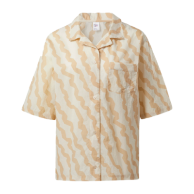 Shirts Women Reebok Wmns Classics Summer Waves Print Collared SS Lifestyle Shirt H58679 Multicolor